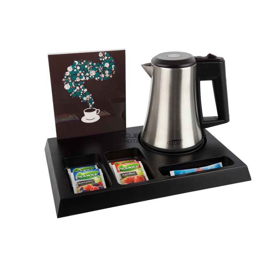 Wood Black Tray Signum With Star Kettle